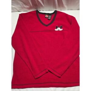 Vintage Mickey Unlimited Disney Fleece Pullover V-Neck Red Mickey Mouse XL ATL98